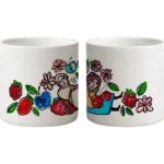 Presso šálka - ženy v kroji a maľované ovocie