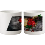 Presso šálka– maľovaný kohút – kvetinový motív s čiernym pásom