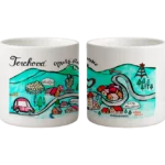 Presso šálka – Terchová – humorná kresba obce a halušky