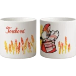 Presso šálka – Terchová – žena v kroji s bábätkom a klasy obilia