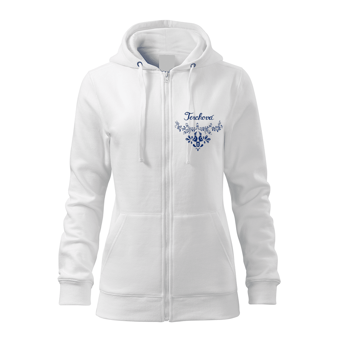 2932_112-svk-411-00.png Dámska mikina s kapucňou a zipsom Terchová biela – Obrázok 1