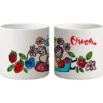 Presso šálka – Orava – ženy v kroji a ovocie